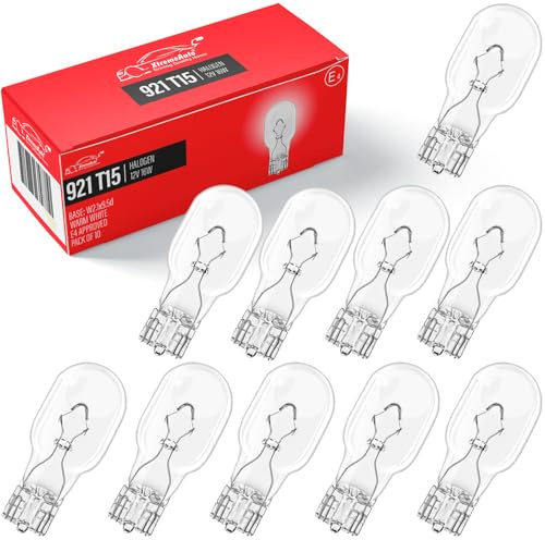 Xtremeauto 921 Car Bulbs 12V 21W W2.1x9.5D T15 Capless – Brake Tail Indicator Reverse Fog Light Bulbs – 10 Pack