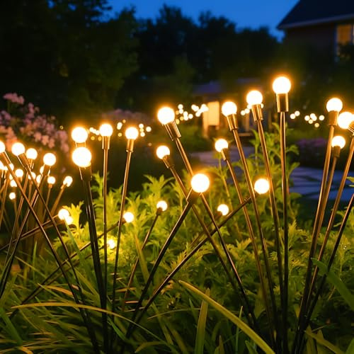 4 Piezas Luces Solares de Luciérnaga, 6 LED Luz Solar Exterior Jardin Decorativa, IP65 Impermeable, Luces Solares Oscilantes para Camino Paisaje, Patio, Fiestas, Decoración Nocturna, Blanco Cálido
