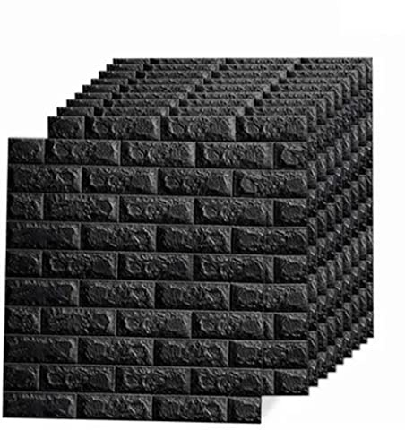 Tomedny 10 pannelli da parete 3D, carta da parati autoadesiva stacca e incolla Pannelli da parete in mattoni in schiuma strutturata nera stacca e incolla 13,78 x 14,96 x 0,20 pollici per