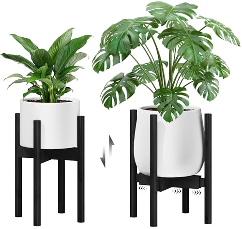 Bamworld Soporte para Plantas y Macetas de Interior de Ancho y Alto Ajustables, Pedestal para Plantas, Plant Stand, Soporte para Plantas Interior, Soporte Macetas Interior, Negro Bajo