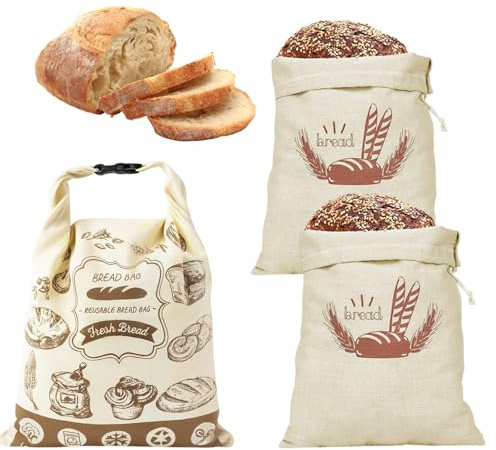 3 Sacchetto Pane Salvafreschezza Sacchetto Portapane Sacchetti Riutilizzabili Idrorepellenti E Oleorepellenti Con Manico O Coulisse per Pane Baguette Frutta E Verdura