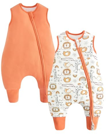 WYTbaby Sacco da nanna con piedini 1,5 Tog, confezione da 2, sacco nanna caldo per tutto l'anno in cotone per neonati e bambini, ragazzi e ragazze, 6 mesi-6 anni, 6–18 Monate