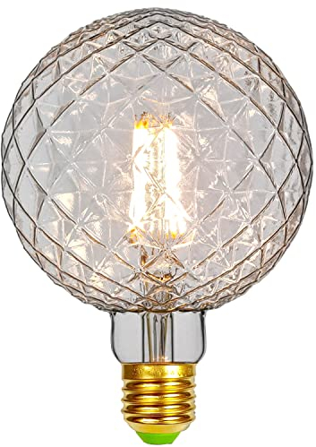 TIANFAN - Lampadina LED Edison, sfera grande effetto cristallo, G125, 4 W, 220/240 V, E27, vintage, a filamento, lampadina decorativa, 400 lm, colore caldo effetto anticato Trasparente