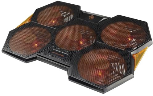 DELTACO GAMING Refroidisseur pour PC Portable (Max 17.3 Pouces) | Eclairage LED Orange | 5 Ventilateurs Diamètre 140mm | Vitesse Réglable 1000-1300 Tours Minute | Décibel 15-25dB | 2 Connecteurs USB-A