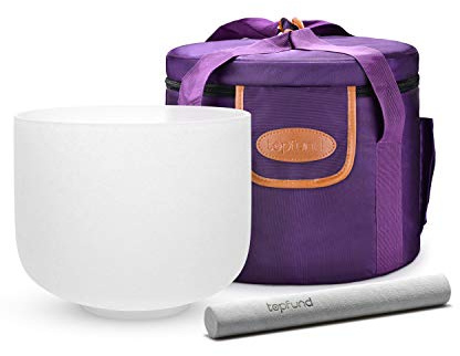 TOPFUND F Note Crystal Singing Bowl 10 inch Heart Chakra with Heavy Duty Carrying Case and Suede Mallet