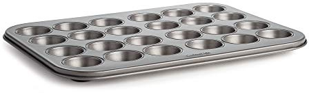 Cooking Light Mini Muffin Pan Carbon Steel Quick Release Coating, Non-Stick Bakeware, Heavy Duty Performance, 24-Cup, Gray