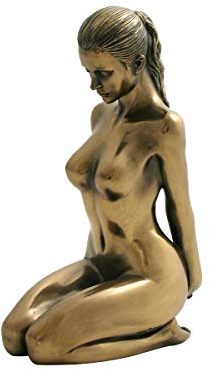 CAPRILO. Figura Decorativa de Resina Bronce Mujer Desnuda de Rodillas. Adornos y Esculturas. Decoración Hogar. Regalos Originales. 9,50 x 5 x 14 cm.