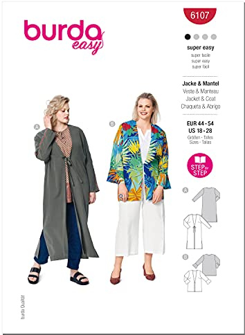 Burda B6107 Patron de Couture, Papier, Blanc, 44-54