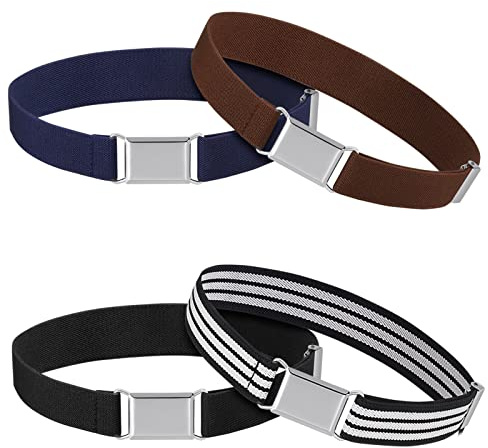 Auidy_6TXD 4Pcs Kids Buckle Belt, Adjustable Elastic Belt with Easy Clasp Stretch Belt for Toddlers Boys Girls Children