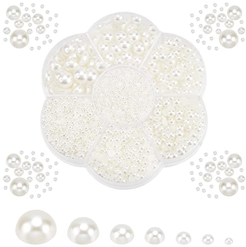 PandaHall 3337 piezas de cabujones de perlas de imitación de ABS de tamaño 7 cuentas de perlas semiredondas pequeñas con parte trasera plana para adornos uñas funda de teléfono boda 2/3/4/6/8/10 mm