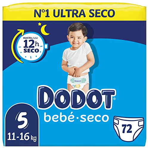 Dodot Bebé-Seco Pañales Talla 5, Pañales, 11kg-16kg, Dodot Bebé Seco Que Garantizan Hasta 12 Horas Seco