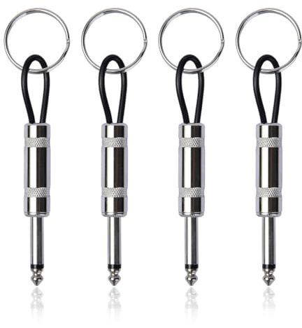 Porte-clés mural,4 PIÈCES Alliage de Zinc Guitare Porte-clés Plug Accessoire Guitare Porte-clés 6.35mm Audio Plug Type Guitare Porte-clés Convient à Fender Marshall Key ou Guitar Decor, Keyrings