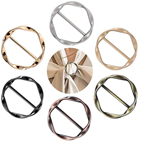 Yolev 7 Pièces Anneau Rond Echarpe Clips Bague Métal T Shirt Clip Boucle Echarpe Anneau Boucle Soie Echarpe Anneau Ourlet Noeud Chemise Pince à Cravate Boucle Filles