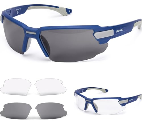 GENYED Lunette de Protection Travail avec Verres Interchangeables, Lunettes de Soleil de Sécurité, Lunettes de Sport, Certifiées CE EN166, Anti-rayures, Anti-buée, Protection UV400, Lunettes Travaux