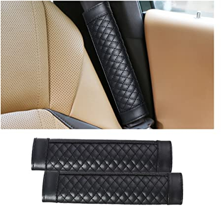 CGEAMDY 2 Piezas Almohadilla Cinturon Coche, Almohadillas para Cinturon de Seguridad, Universal Cuero PU Protectores Cinturon de Seguridad para Ninos y Adultos, Protegen Hombro Cuello (Negro)
