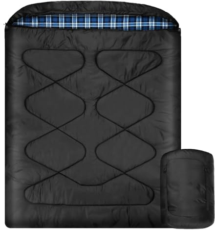 Sac de Couchage Double Couche en Flanelle de Coton d'hiver, 2 Personnes imperméable à l'eau Sac de Couchage, Grand Sac de Couchage pour Les familles ou Les Couples Voyage de Camping par Temps Froid