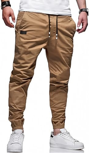 MGYIMOYUGYM Men's Casual Cargo Pants Hiking Pants Workout Joggers Sweatpants for Men Khaki-M