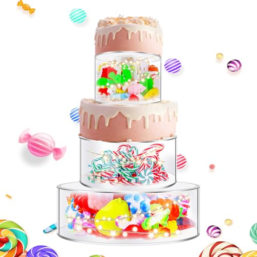 3 Stück Hochzeitstortenständer, Rund Acryl Tortenständer Zylinder-Tortenständer mit LED-Lichtern Befüllbar Tortenständer für Hochzeit Geburtstag Party Displays (15cm, 20cm, 26cm)