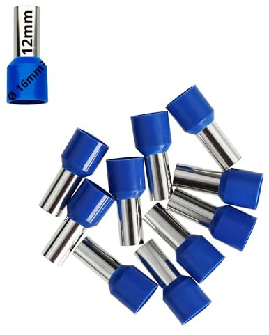 Afeld Elektro Lot de 10 embouts de câble isolés bleus 16 mm² - Longueur des manchons : 12 mm - Longueur totale : 22,2 mm - Pour conducteurs à fils fins et à fils fins