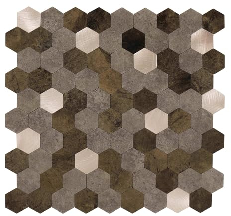 Dalsys Wandpaneele selbstklebend, Hexagon Muster 0,88m², 11 Stück Braun Mix Gold Wandverkleidung feuchtigskeitsbeständig, Premium Qualität für Bad und Küche