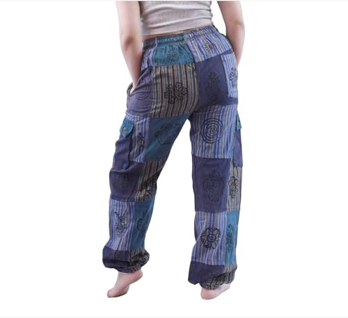 Handmade in Nepal Bohemian Hippie Patchwork Trousers Closed Leg Comfortable, Handmade Hippie Pants for Women Unique Boho Style (L)