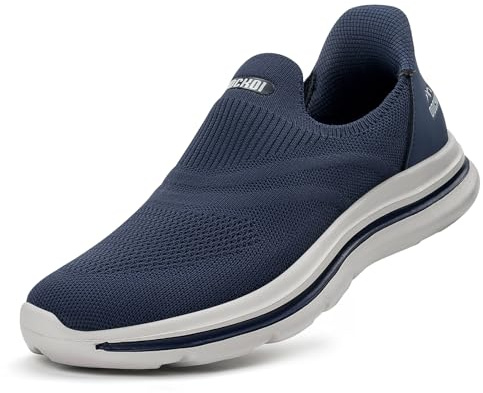 ODCKOI Slip On Sneaker herr utan skosnören skor utomhus sportskor löparskor lätta andas handfria fritid löparskor, Mörkblå, 46 EU