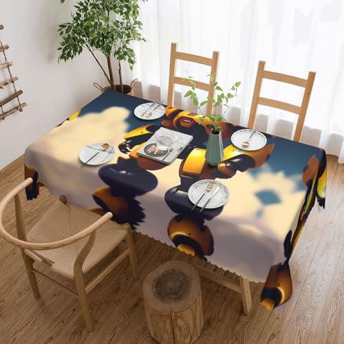 XZDLXJ Rectangular WaterproofFictional cartoon robot Tablecloth wrinkle-resistant and washable, ensuring durability for repeated use, Black