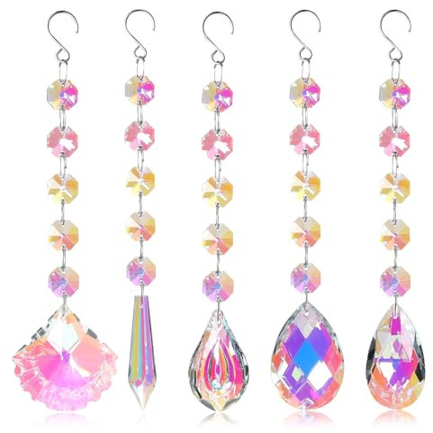 KASESSS 5 Pezzi Acchiappasole Cristallo Bellissimo, Acchiappasole da Appendere per Finestra Casa Giardino Natale Giorno Festa Matrimonio Decorazioni