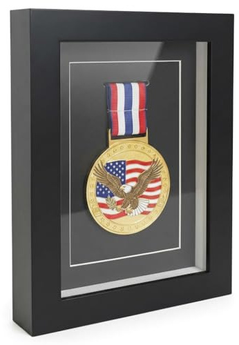 YFPIXA Vitrina para Medallas 6x8, Pino Negro, Cristal