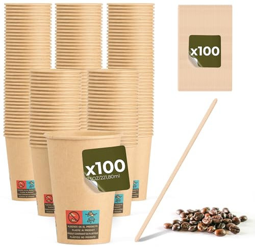 Gobelet carton kraft 220 ml – gobelets jetables pour café, thé, boissons chaudes ou froides – Tasses jetables écologiques, recyclables et résistantes – Usage professionnel ou maison (100 Gobelets)