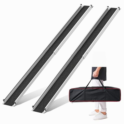 FACHNUO Rampas telescópicas para sillas de Ruedas Antideslizantes, 2 rampas de Aluminio para sillas de Ruedas de hasta 272 kg, rampa portátil con Bolsillos de Tela, rampas para escaleras