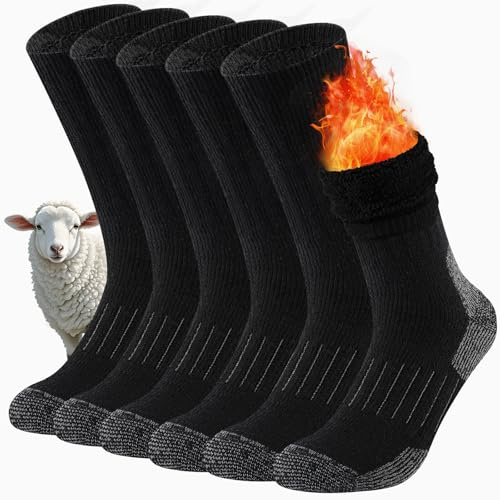Cirorld Mens Merino Wool Thermal Hiking Socks, Full Cushioned Thick Warm Winter Crew Walking Socks Men Women for Work Outdoor Sports Running Boot 3 Pairs