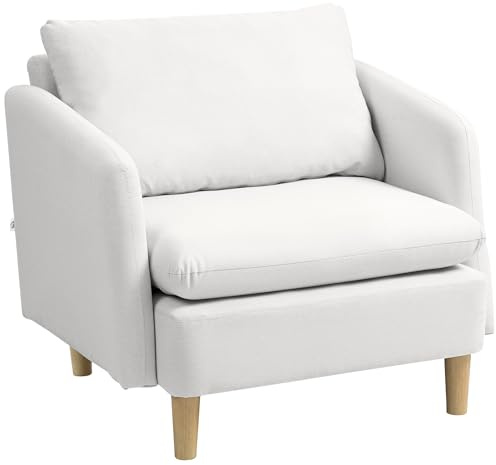 HOMCOM Poltrona da Salotto Moderna, Poltroncina da Camera e Soggiorno in Tessuto con Seduta Ampia e Imbottitura Spessa con Molle Insacchettate, Bianco Crema