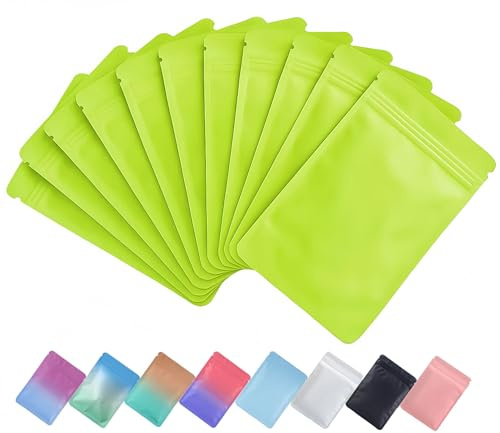 Plaphy 100 Bolsas Mylar de Aluminio Herméticas con Cierre Zip(Verde,9x16cm)