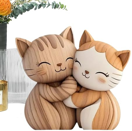 Decoración De Escritorio De Gato - Figura Bidimensional De Madera Pareja Gatos Decoración Escritorio - Decoraciones para el Hogar de Animales para Navidad, para Estantería, Sala de Estar y para Amante