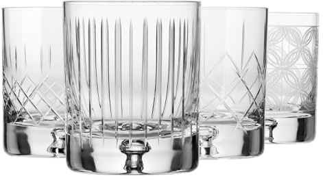 Krosno – Verres à whisky, bourbon et scotch 250 ml – Lot de 4 – Collection Saga – 4 tailles différentes – Fait main – Verre cristallin taillé – Idéal comme cadeau