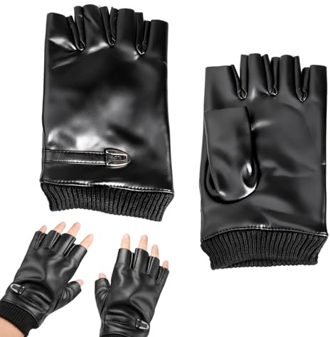 leruiyezs fingerlösa handskar herr, PU läderhandskar fingerlösa för motorcykel cykling fitness camping cosplay halkfri, svart punk, halkfri, halvfinger design för kvinnor, män, tonåringar