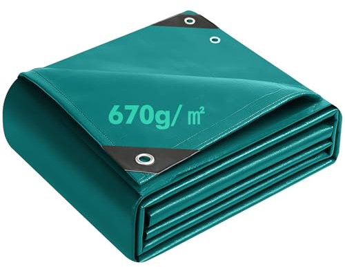 Tarpaulin PVC Waterproof Heavy Duty,3m x 4m Green Rainproof Tarp,670g/m² Tear Resistant Flame Retardant Sheet Tarpaulin Heavy Duty,Reinforced Eyelets,dust,snow,for Garden Furniture & Ground Use