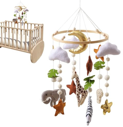 Mobile pour enfant - Mobile pour lit de bébé en feutre fait à la main | Décoration pour chambre d'enfant sur le thème de la savane | Jouet musical avec clochette, berceau à suspendre pour filles et