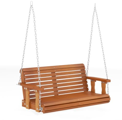 COSTWAY Hängande bänk, 2-sitsig gungbänk | Trädgårdsgunga av gran som kan belastas upp till 300 kg, hollywoodgunga för terrass, trädgård, 119,5 x 62 x 49 cm