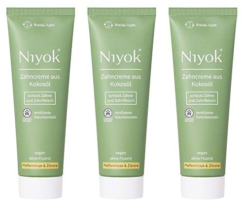 Niyok® Zahncreme aus Bio Kokosöl Pfefferminze & Zitrone (3 x 75ml) • Natürliche Zahnpasta für weiße Zähne • Intensive Pflege & Frische • Schützt das Zahnfleisch • Ohne Fluorid & Vegan