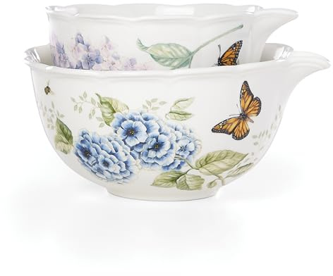 Lenox 888261 Butterfly Meadow 2-Piece Nesting Bowl Set, Porcelain, Multicolor