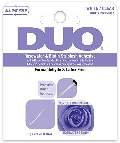Ardell DUO QUICK-SET Striplash Adhesive in White/Clear - Biotin & Rosewater-Infused False Eyelashes Glue, Precision Fake Lashes Applicator, Water-Resistant & Long-Lasting - Makeup Gifts for Women