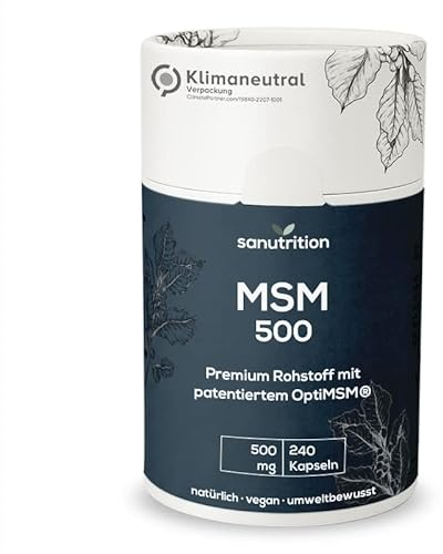 MSM 500 mg pro Kapsel | 240 Kapseln | Hochdosiert | 99,9% reines MSM in guter Bioverfügbarkeit und Verträglichkeit | Vegan | Natürliche Papierverpackung