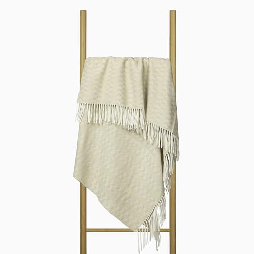 Nostra Andora Couverture en Laine Mérinos et Cachemire – Plaid Élégant, Doux, Respirant et Léger pour Canapé, Lit et Extérieur, Conception Thermorégulatrice avec Franges – Fabriquée en Europe