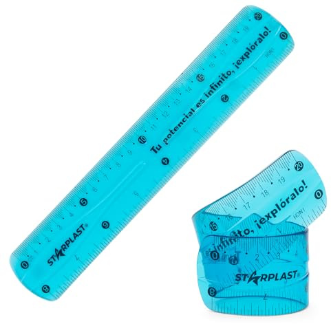 Starplast Regla Flexible 20cm - 4 colores, numeración resistente, frases motivacionales - Azul