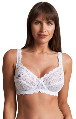 ShopMCR Soutien-gorge à armatures en dentelle pour femmes avec bonnet complet, bonnet push-up, sans rembourrage, à coque complète, blanc, 44D