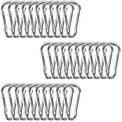Lot de 30 petits mousquetons en acier inoxydable - 4 x 40 mm - Porte-clés - Mousquetons en aluminium - Pour la pêche, la randonnée, le sac à dos - Argenté