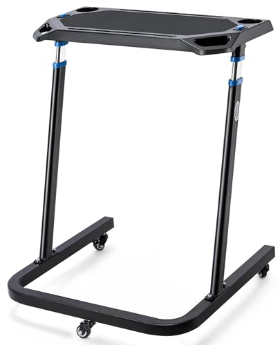 CXWXC Indoor Training Bicycle Desk, Height-Adjustable Computer Stand with Non-Slip Surface - Portable Bicycle Trainer Fitness Table with Lockable Wheels