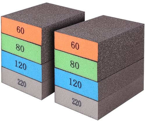 Romeda 8-Pack Sanding Sponge, Four Grits Per Pack 60/80/120/220, Washable and Reusable Handmade Sandpaper Block, Drywall Sandpaper Blocks for Wooden Drywall Sheetrock and Metal Glazing